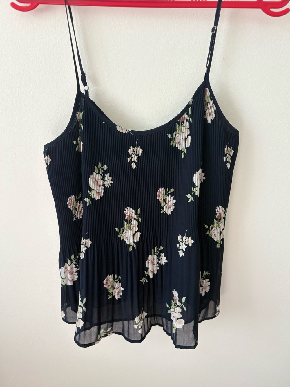 Floral Pleated Navy Camisole Tank Top
